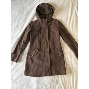 Cole Haan Womens Brown Wool Blend Hooded Walker Coat Jacket Size 2